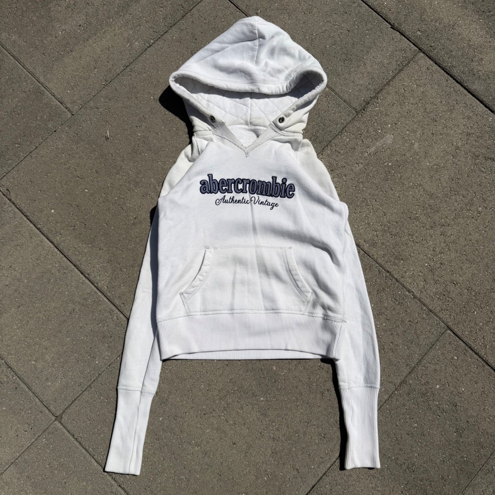 Abercrombie Authentic Vintage White Quilted Hood Hoodie Sweatshirt Large